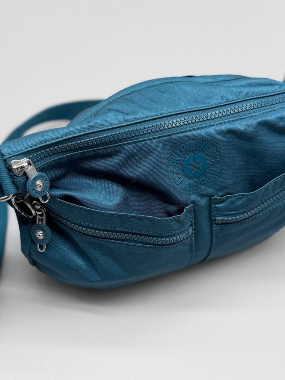 Kipling Teal Nylon Crossbody Bag with Multiple Zip Pockets